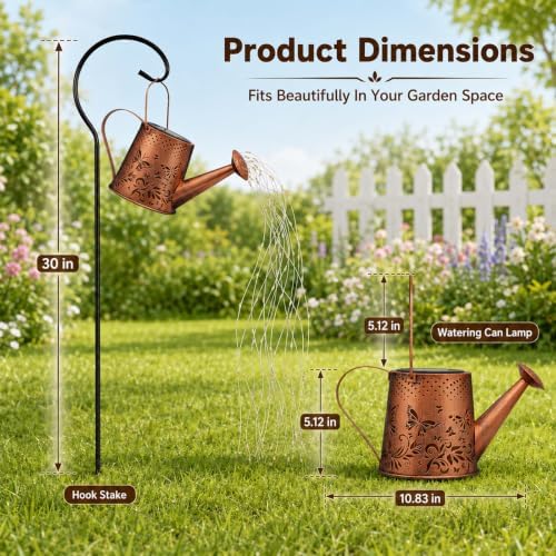 Solar Watering Can Lantern, Large Size, Butterfly Design, LED String Lights - Image 3