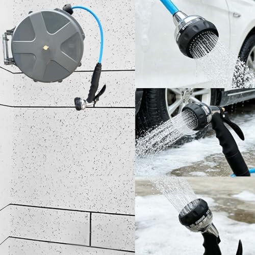 Maxcarl Retractable Water Hose Reel 1/2 in x 65 ft with Spray Gun, Wall Mounted High Pressure Hose Reel - Image 6