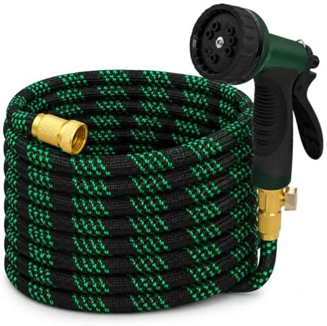 50 FT Premium Non-Expanding Garden Hose Ultra Lightweight, 50FT Watering Hose with 10 Function Nozzle, Kink & Tangle-Free, Leakproof & Pressure Resistant for Yard/Lawn/Camping (Black&Green) by StartYourHappyGardenLife