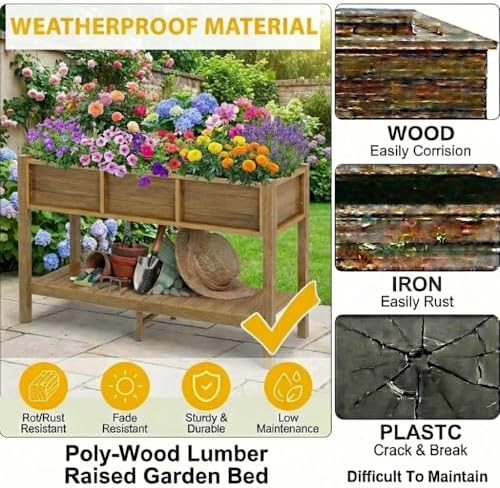 DWVO 48x18x30in Raised Garden Bed HDPE, Poly Wood Planter Box Stand,Weather-Resistant Planter Box with Legs, Elevated Garden Bed for Backyard, Patio, Balcony,Brown - Image 4