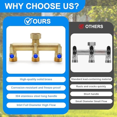 Brass Garden Hose Splitter, 3 Way Hose Splitter, Outdoor Hose Splitter, Outlet for Regulating and Shutting Off Water Flow - Image 2