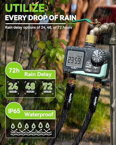 RAINPOINT 2 Zone Sprinkler Timer with Brass Inlet and Outlet - Water Timer for Garden Hose with Rain Delay/Manual Watering/Automatic Irrigation Controller System for Yard Lawn Garden(Blue) - Image 6