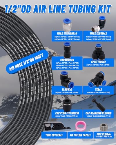 1/2" Air Line Tubing Kit, 100FT SAE J844 PA Nylon Air Hose Tubing - Image 2