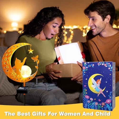 Solar Garden Lights Waterproof, Gift for Women Mom Grandma Wife Daughter, Cat Pathway Stake Lights, Glass Globe with Moon Cat Decor, Outdoor Decor Lights for Walkway Yard Lawn Patio Courtyard Garden - Image 4