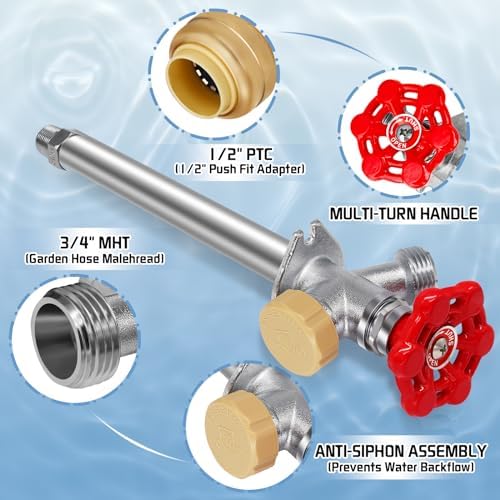 Boltigen 10inch Anti-Siphon Frost Free Sillcock, No Lead Brass Frost Proof Outdoor Water Faucet, 1/2" Push-to-Fit Connector X 3/4'' GHT Hose Bib Frost Free Outdoor - Image 4