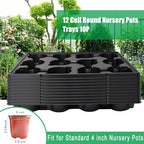 RooTrimmer 12 Cell Round Nursery Pots Trays Thickened Durable Seedling Pots Shuttle Carrying Trays for Holding 4 inch Nursery Pots (16.85" × 12.6", 10-Pack) - Image 6