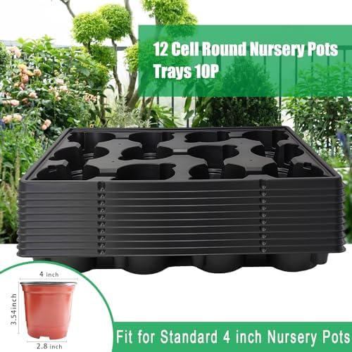 RooTrimmer 12 Cell Round Nursery Pots Trays Thickened Durable Seedling Pots Shuttle Carrying Trays for Holding 4 inch Nursery Pots (16.85" × 12.6", 10-Pack) - Image 6
