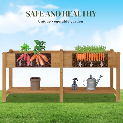 Raised Garden Bed Elevated Wood Planter Box with Shelf Garden Planter - Image 4
