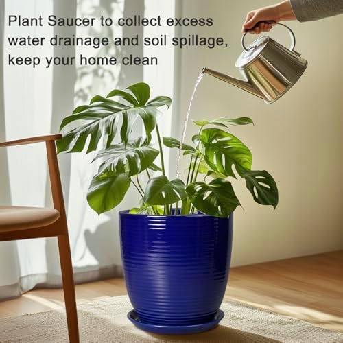 Plant Pot Saucer 12 inch - Ceramic Plant Saucers for Indoors Outdoors Plant Drip Tray for Pots Plant Dish to Catch Water Large Flower Pot Saucer for Water Drainage Blue - Image 4