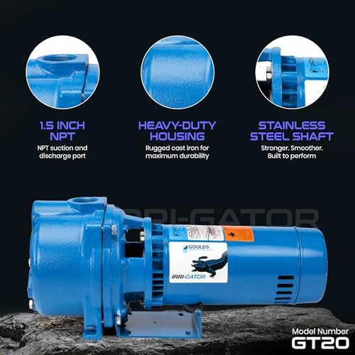 Goulds GT20 Irri-Gator Self-Priming Centrifugal Irrigation Sprinkler Pump, 2 HP, 230V, 1PH, 86 GPM, 60Hz, 1 Year Warranty - Image 3