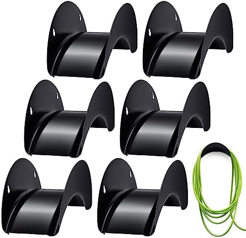 Thyle 6 Pcs Heavy Duty Wall Mount Garden Hose Holder, Metal Water Hose Rack with Screws Black Rustproof Storage Organizer for Outside Yard Lawn Garage by Thyle