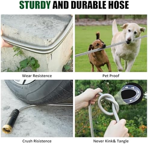 100ft Garden Hose, Heavy Duty Metal Water Hose 100 ft with 10 Function Nozzle, Flexible No-Kink, Pet-Proof & Puncture-Proof Stainless Steel Outdoor Hose for Yard - Image 5