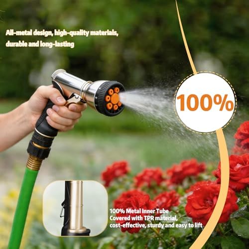 Garden Hose Nozzle Heavy Duty, High Pressure Hose Sprayer with 9 Spray Patterns, Metal Water Hose Nozzle Leakproof for Car Washing, Lawn Care, Plant Watering, Patio Cleaning & Pets (orange) - Image 2
