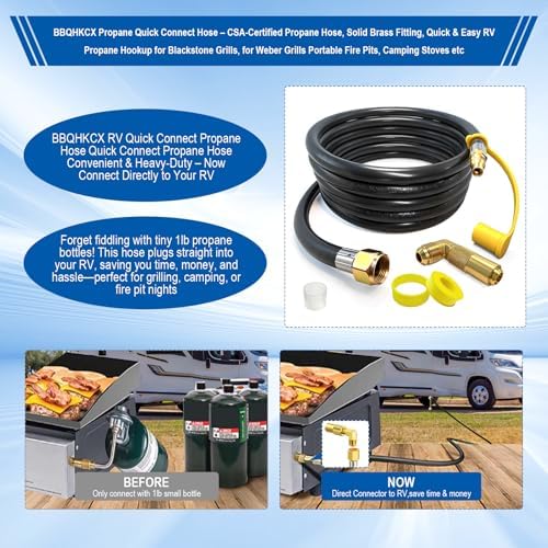 24ft RV Quick Connect Propane Hose for RV to Grill Low Pressure LP Gas Hose w/Elbow Adapter,1/4" Quick Plug x 3/8" Female Flare for Blackstone 17"/22" Griddle/Weber Grill/Camp Chef Stove/Fire Pit etc. - Image 5