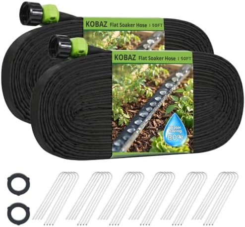 Soaker Hose 100 FT, Flat Soaker Hose for Garden, Water-Saving, 50ft 2 pack by MakeYourGardenBeautiful