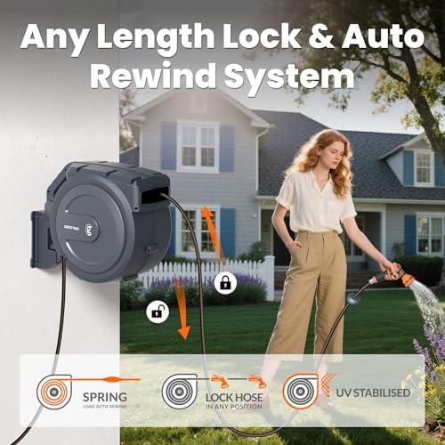 Giraffe Tools Retractable Hose Garden Reel 1/2"100FT Wall Mount Auto Rewind - Image 3