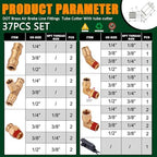 37Pcs Brass DOT Air Brake Line Fittings Kit,1/4" 3/8" 1/2" NPT - Image 2