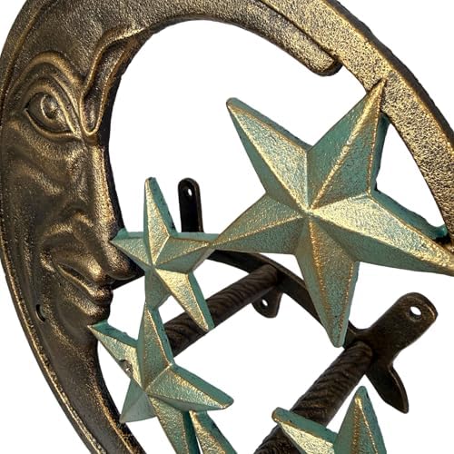 Zeckos Garden Hose Holder Moon Face Stars 11.5 Inch Cast Iron Verdigris - Image 5