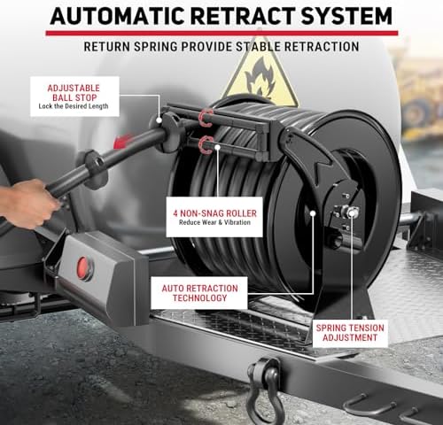 Fuel Hose Reel 1" x 50ft, Retractable Diesel Reel with Refueling Nozzle - Image 2