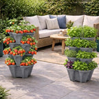 Vertical Garden Planter 4 Tier Stackable System 16 Plants, Space Saving Herb, Strawberry & Food Crop Planter with Center Support Hole for Indoor Outdoor Gardening (4, Slate Gray, Small) - Image 5