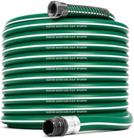 Heavy Duty Garden Hose 75 ft – Outdoor Hybird Water Hose with Solid Fitting - Flexible, Kinkless, Lightweight Garden Hose for Lawn Watering, Car Washing - Burst 500 Psi (Green, 75 FT) by Sunifier