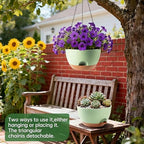 3-Piece Set of 10-Inch Hanging Planters with Automatic Watering System and Drip Tray, Includes Metal Chain, Suitable for Various Indoor and Outdoor Plants and Flowers, Green Brown - Image 2
