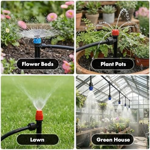 Drip Irrigation System 230FT Quick-Connect Drip Irrigation Kit with 1/4 inch 1/2 inch Irrigation Tubing Hose and Accessories for Lawn Raised Bed Greenhouse Plant Watering System - Image 4