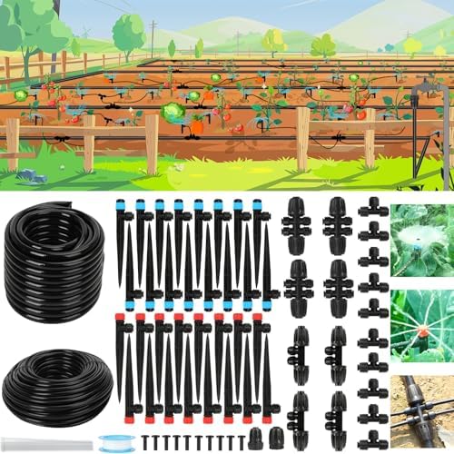128FT Drip Irrigation System Kit, Automatic Garden Watering Kit with 1/2 Inch Hose & 1/4 Inch Distribution Tubing & Accessories for Yard, Lawn, Greenhouse, Raised Bed, Patio & Outdoor Plants by Unknown
