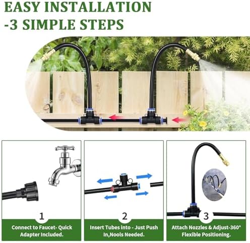 200Ft 1/4” Drip Irrigation System – Drip Irrigation Kit & Garden Watering System with 32 Pcs 360° Adjustable Copper Nozzles, Automatic Mist Spray for Raised Bed, Lawn, Garden & Potted Plants - Image 4