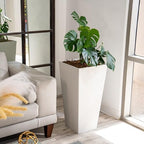 XBrand Modern 30-Inch Tall Square Planter, Tapered Design for Indoor & Outdoor Use, Patio Decor, Set of 2, White - Image 5