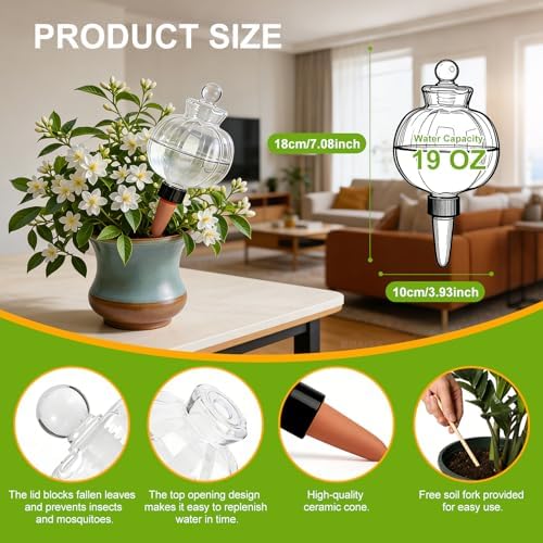 18 Oz Large Plant Watering Globes & Self Watering Bulbs, Water Globes & Bulbs for Indoor Outdoor Plants, Plant Globes Feeders for Watering Plants While Away & On Vacation 4-Pack - Image 2