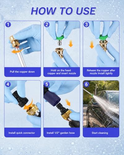 Extendable High Pressure Power Washer Wand for Garden Hose,Jet Nozzle Hydro Jet Washer Tool (17"-26" Adjustable) with Nozzles & Quick Connectors for Gutter Cleaning Car Wash Patio Lawn Watering (11) - Image 7
