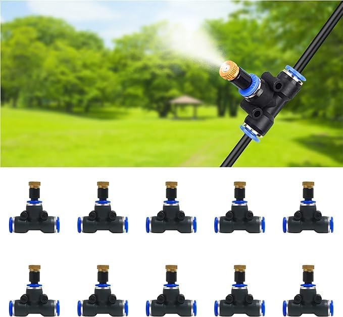 Misters for Outside Patio, 50FT Misting Hose + Tee-Connector 10PCS.Outdoor Water Mister Cooling System, Backyard Mist Hose Kit for Garden,Greenhouse,Fan,Deck,Umbrella,Canopy,Porch.Trampoline Sprinkler - Image 6
