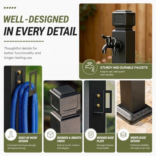 Outdoor Antize Faucet Hydrant, Vertical Garden Water Column with Hose Hook. Aluminum Alloy Pipe Free Stand. Side Bottom Inlet Irrigation Spigot for Yard Farm Cleaning. Weatherproof Design - Image 6
