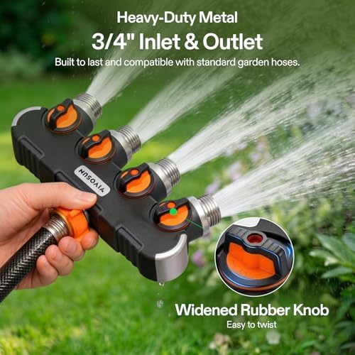 VIVOSUN Garden Hose Splitter 4 Way, Heavy Duty Water Hose Connector 3/4", Water Hose Manifold, Faucet Adapter with Comfortable Rubberized Grip for Drip Irrigation, Lawns (Pack of 2) - Image 4