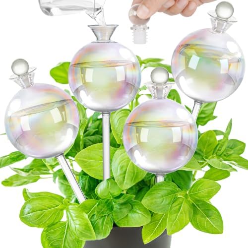 17 oz Up 2 Weeks Extra Large Plant Watering Globes, Self Watering Planter Insert Iridescent Self Watering Globes, Vacation Plant Watering Devices-Watering Bulbs for Outdoor Plants (Extra Large 4-Pack) by Unknown