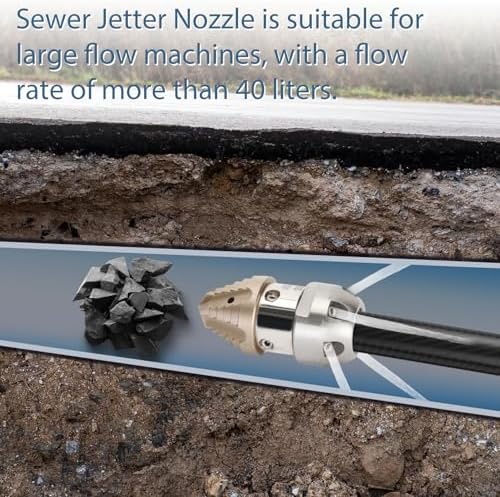 Anrain 3/8 Sewer Jetter Nozzle for 40 L/min Pressure Washer, 360 Degree 3/8 NPT Sewer Jetter Rotating Nozzle, Stainless Steel, for Vehicle Cleaning, Industrial Equipment Cleaning, 2-Year US Warranty - Image 5