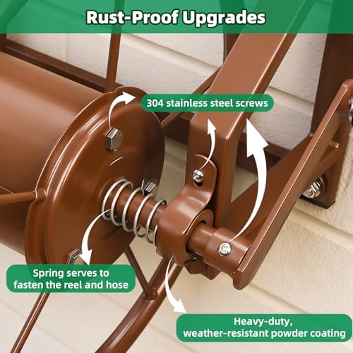 WERMAH Wall Mount Garden Hose Reel, Heavy Duty Metal Holds 155ft 5/8" Hose - Image 4