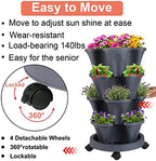 DUNCHATY Stackable Planter, Vertical Garden Planter with Wheels and Tools, Self Watering Strawberry Planter Indoor/Outdoor 3 Tier Herb Planter Pots for Growing Vegetables and Succulents, Dark Gray - Image 6