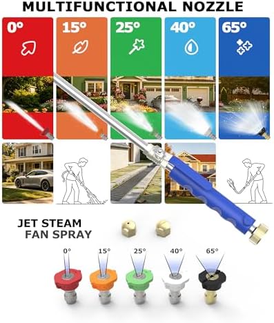 Extendable High Pressure Power Washer Wand for Garden Hose,Jet Nozzle Hydro Jet Washer Tool (17"-26" Adjustable) with Nozzles & Quick Connectors for Gutter Cleaning Car Wash Patio Lawn Watering (11) - Image 2