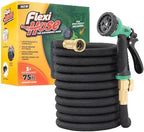 Flexi Hose with 8 Function Nozzle, 75FT - Lightweight Expandable Garden Hose, No-Kink Flexibility, 3/4 Inch Solid Brass Fittings and Double Latex Core by FlexiHose