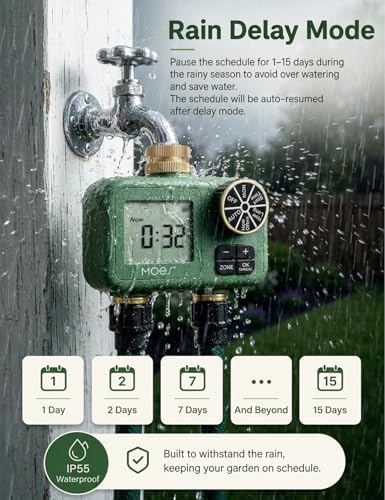 MOES 2-Zone Water Timer for Garden Lawn Hose, Brass 3/4 Inlet & Outlets - Image 6