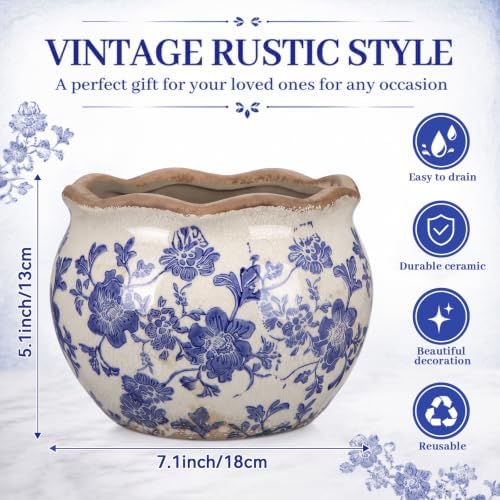 Geetery Ceramic Planter Pot 7.1 Inch Round Plant Pot,Chinoiserie,Blue,Small - Image 2