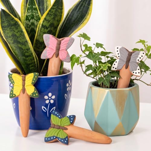 Butterfly Self Watering Spikes 4 Pack Terracotta Plant Stakes by LumDecor