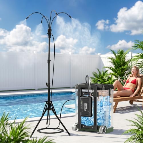 Misters for Outside Patio with 15L Bucket, Outdoor Misters for Patio Cooling with Adjustable Height(up to 47in), with 10000mAhMWater Pump, 8 Nozzles, for Outdoor Patio Cooling Pool BBQ by Veubew