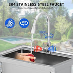 28"x20"x34" Stainless Steel Utility Sink, Freestanding Single Bowl with Hot & Cold Water Faucet, Commercial Kitchen Laundry Bathroom Garage Garden Sink - Image 4