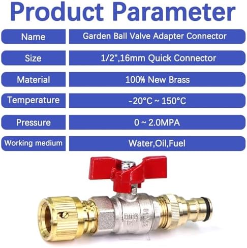 2 Sets 1/2" Brass Hose Adapter with Ball Valve Pacifier Quick Connector for Garden Irrigation Watering Fitting Or Extender Coupling Joint(A-1set) - Image 3