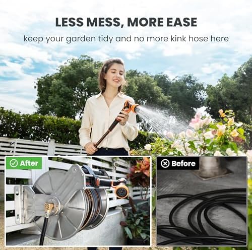 Giraffe Tools Stainless Steel Garden Hose Reel Heavy Duty, Wall/Floor Mounted Stainless Water Hose Reel Retractable with Crank, 150-Feet 5/8" Hose Capacity＆100FT hose - Image 3
