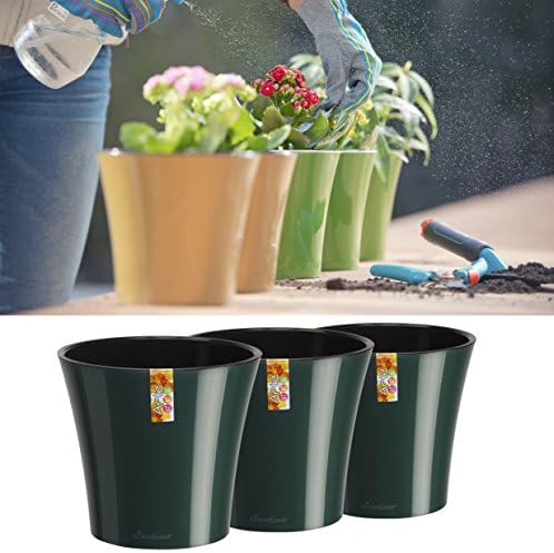 Santino, Self Watering Planters Arte 7.7 Inch Green/Black, Indoor Flower Pots for All House Plants, Flowers, Herbs, Succulents, Set of 3 by Smart+Planters