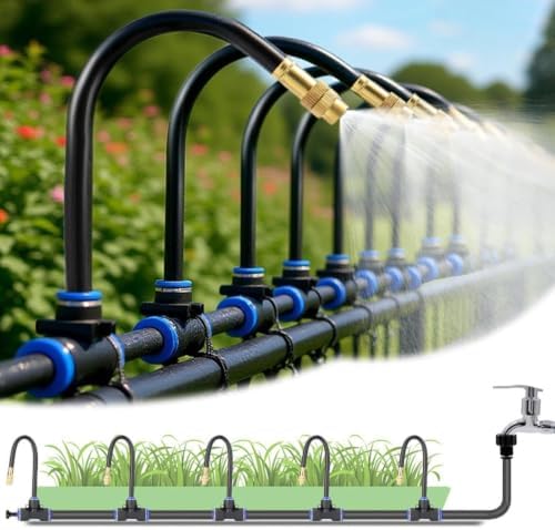 Plant Watering Devices 360° Bendable Nozzles, 4 Spray Modes, Mist Cooling Kit for Road Canopy Deck Umbrella(H 20 in(50cm) Nozzle,L 196ft(60m)) by Unknown